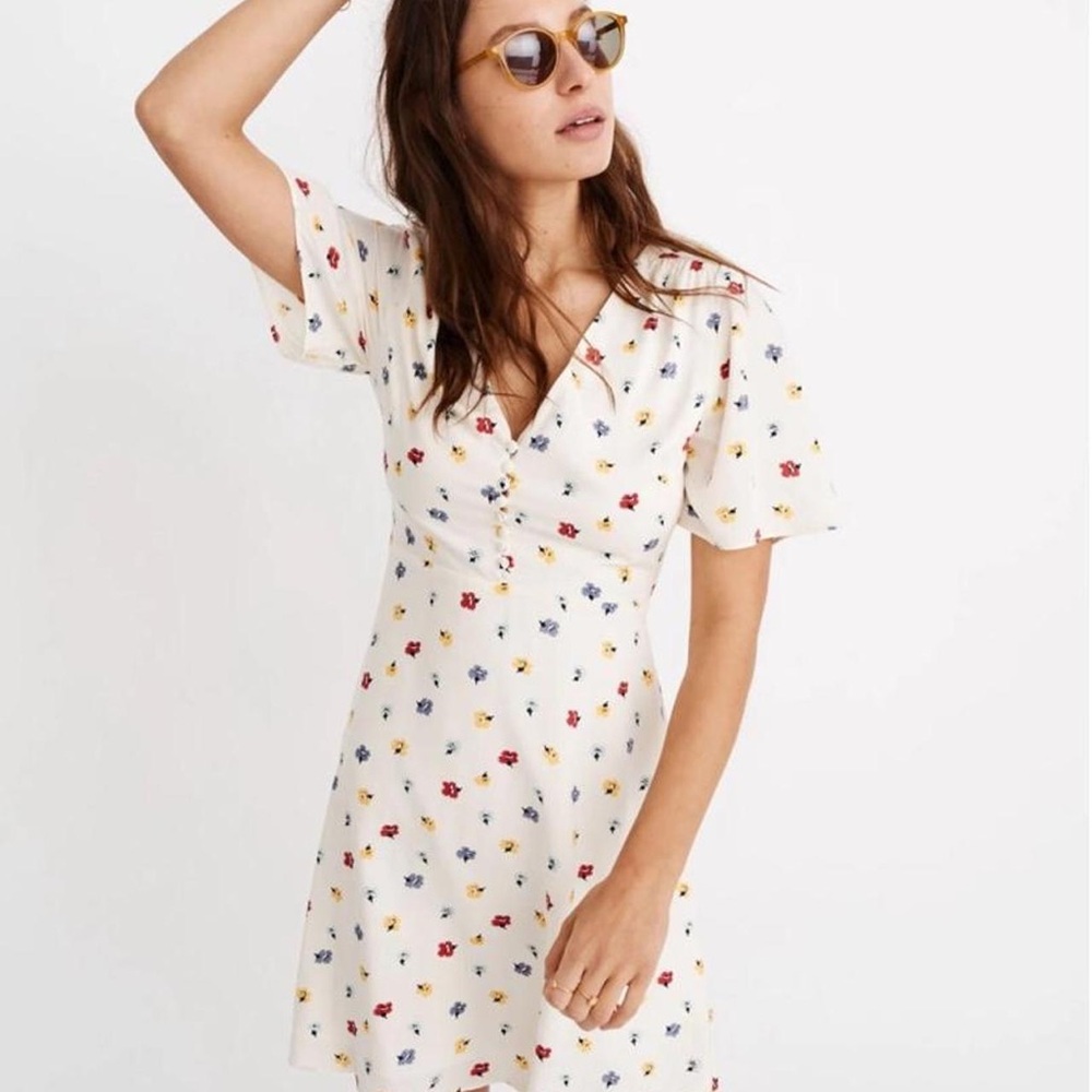 Madewell Floral Print V-Neck Dress